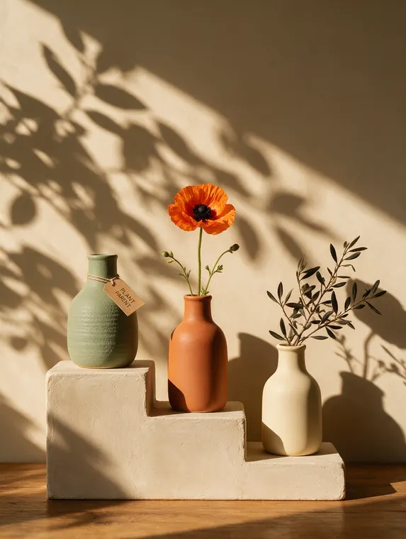 Home decor product photography: Plant Parent vases, stepped plinths